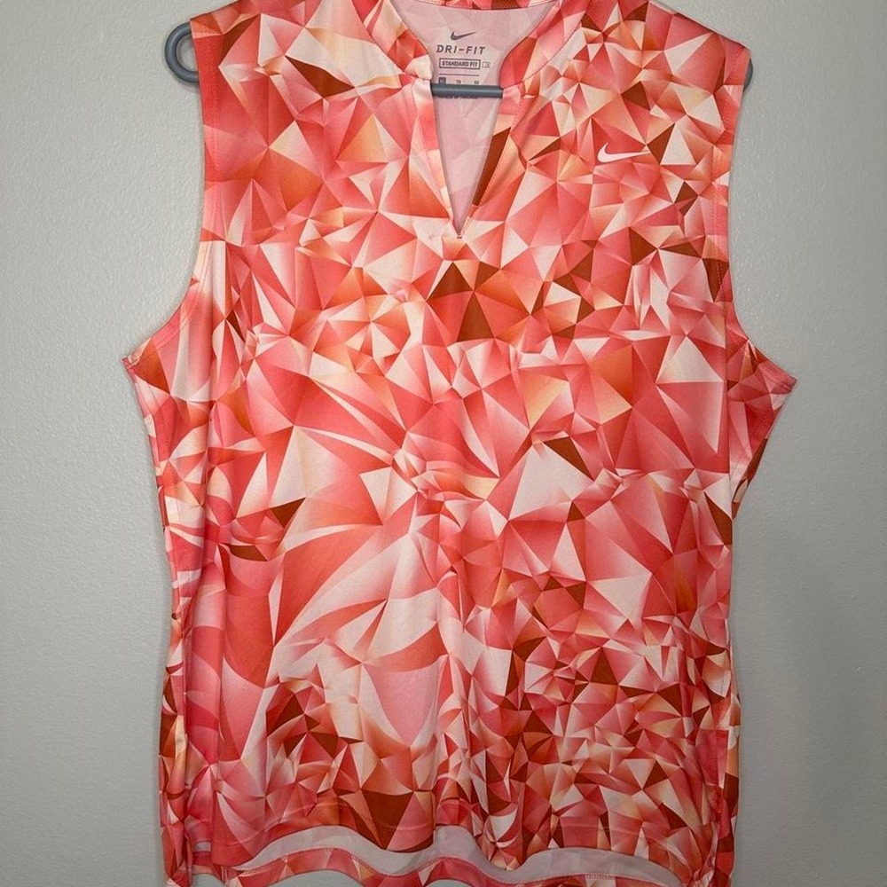 Nike Womens Dri-Fit Sleeveless Geometric Pink Orange Golf Training Top XL